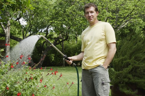 Well-kept lawn edges after mowing in Hillingdon garden